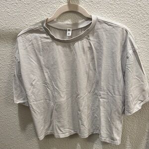 bp Women's Cropped Short-Sleeve Crewneck Tee in Light Beige